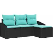 vidaXL Bankstel 4 st Zwart poly rattan