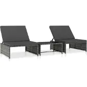 Syfax Tuinstoelen 2 st verstelbaar met tafel poly rattan grijs