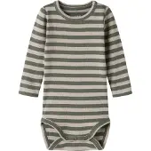 Name it BABY gestreepte romper - olijfgroen Jongens/Meisjes Stretchkatoen Ronde hals - maat 74