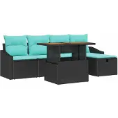 vidaXL Tuinbank Set 6 st Zwart poly rattan