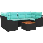vidaXL Tuinbank Set 7 st Zwart poly rattan