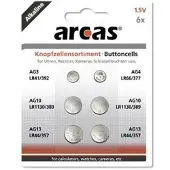 Arcas AG13, AG10, AG3 en AG4 Alkaline knoopcellen 6 stuks