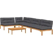 vidaXL 5-delige Loungeset pallet met kussens massief acaciahout