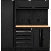 Kippers Rijssen Pillar modulaire werkplaatsinrichting met hoge kast en hardhouten werkblad