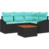 vidaXL Tuinbank Set 5 st Zwart poly rattan