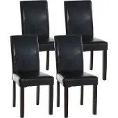 CLP Set van 4 eetkamerstoelen Ina, kunstleer met houten frame, zwart. Framekleur: donkerbruin