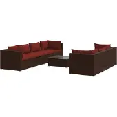 vidaXL 8-delige Loungeset met kussens poly rattan bruin