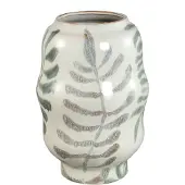 Ptmd Vandy White Round Ceramic Handpainted Pot Leaves S