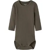 Name it BABY modal romper met textuur - bruin Jongens/Meisjes Stretchkatoen Ronde hals - maat 74