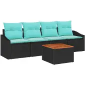 vidaXL Tuinbank Set 5 st Zwart poly rattan