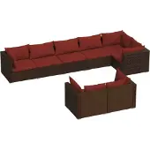 vidaXL 8-delige Loungeset met kussens poly rattan bruin