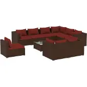 vidaXL 10-delige Loungeset met kussens poly rattan bruin