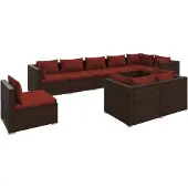 vidaXL 9-delige Loungeset met kussens poly rattan bruin