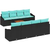 vidaXL Tuinbank Set 9 st Zwart poly rattan