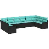 vidaXL Tuinbank Set met kussen 10 pcs Zwart poly rattan