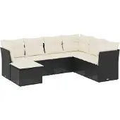vidaXL 7-delige Loungeset met kussens poly rattan zwart