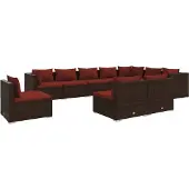 vidaXL 10-delige Loungeset met kussens poly rattan bruin