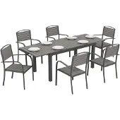 Outsunny Patio Dining Set-Aluminium, WPC-225L x 85B x 75H cm-Grijs