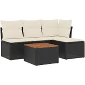 vidaXL 5-delige tuinmeubelset met kussens, zwart, polyrotan