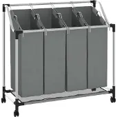 vidaXL Wasmand met wielen 4 vakken grijs