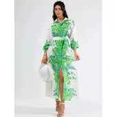 MSN Collection Bloemenriem Midi Jurk