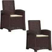 vidaXL Ligstoel Rieten Look 2 st Bruin en crèmekleurig PP