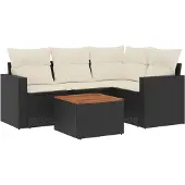 vidaXL 5-delige Loungeset met kussens poly rattan zwart