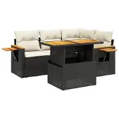 vidaXL 5-delige tuinmeubelset met kussens, zwart, polyrotan