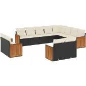 vidaXL 12-delige loungeset voor de tuin met kussens, zwart, polyrotan