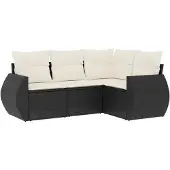 vidaXL 4-delige tuinmeubelset met kussens, zwart, polyrotan