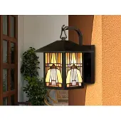 QUOIZEL Wandlamp buiten Inglenook, dimbaar, brons / oud-messing, metaal, Tiffany, Wandlamp buiten
