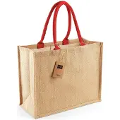 Westford Mill Jute Classic Shopper WM407 - NATURAL/BRIGHT RED - 42 x 33 x 19 cm