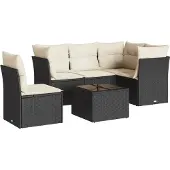 vidaXL 6-delige Loungeset met kussens poly rattan zwart