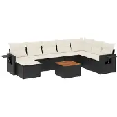 vidaXL 9-delige Loungeset met kussens poly rattan zwart