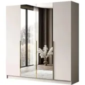 Lookway Kledingkast met spiegel, model AUREL 4D KASHMIR, met gouden handgrepen