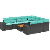 vidaXL 11-delige loungeset voor buiten met kussens, zwart kunststof vlechtwerk