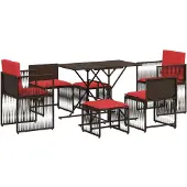 vidaXL 7-delige tuineetset met kussens bruin poly rattan