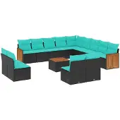 vidaXL 14-delige loungeset voor de tuin met kussens, zwart kunststof vlechtwerk