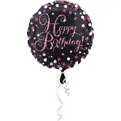 Anagram Folieballon Happy Birthday sparkling zwart roze 45cm