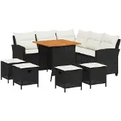 vidaXL 6-delige loungeset voor de tuin met kussens, L-vormig, zwart, polyrotan