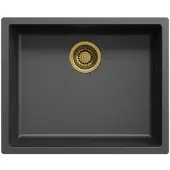 Pure.Sink Zwarte spoelbak 50x40cm onderbouw en opbouw met gouden plug 1208968037