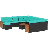 vidaXL 13-delige loungeset voor de tuin met kussens, zwart kunststofvlechtwerk