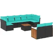 vidaXL 10-delige loungeset voor de tuin met kussens, zwart kunststof vlechtwerk