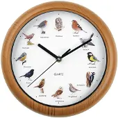 Easymaxx wandklok met 12 zingende vogelliedjes met levensechte vogelmotieven | Automatische uitschakeling tussen 21.00 en 5.00 uur | Houten frame [AA-batterijen vereist]