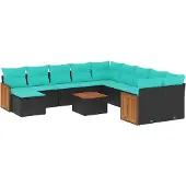 vidaXL 12-delige loungeset voor de tuin met kussens, zwart kunststof vlechtwerk