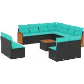 vidaXL 12-delige loungeset voor de tuin met kussens, zwart kunststof vlechtwerk