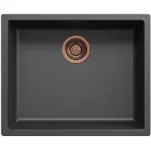 Pure.Sink Zwarte spoelbak 50x40cm onderbouw en opbouw met koperen plug 1208968036