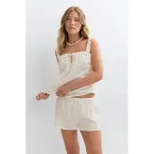 Gina Tricot  - Broderie loungewear shorts - Korte broeken - Wit - S - Dames