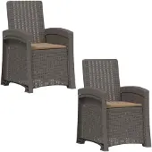 vidaXL Ligstoel Rieten Look 2 pcs Lichtgrijs en Taupe PP