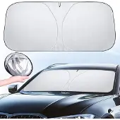 Famanu - Opvouwbare voorruitbeschermer 136 × 65 cm, warmte-isolerend en zonreflecterend – Zilver